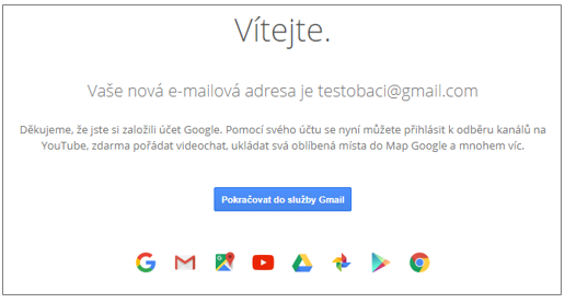 Úspěšně jsme vytvořili nový Gmail