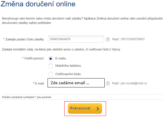Zmena doručení balíku online u České pošty
