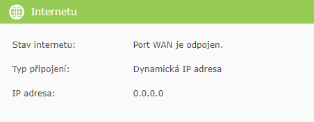 Nastavení wifi routeru (není použit WAN port).