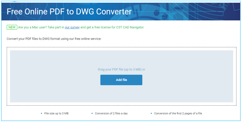 Převod PDF do DWG pomocí online převodníku.
