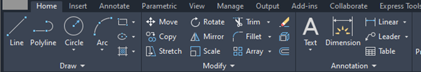 Paleta ikon 2D nástroje (ribbon) v AutoCADu